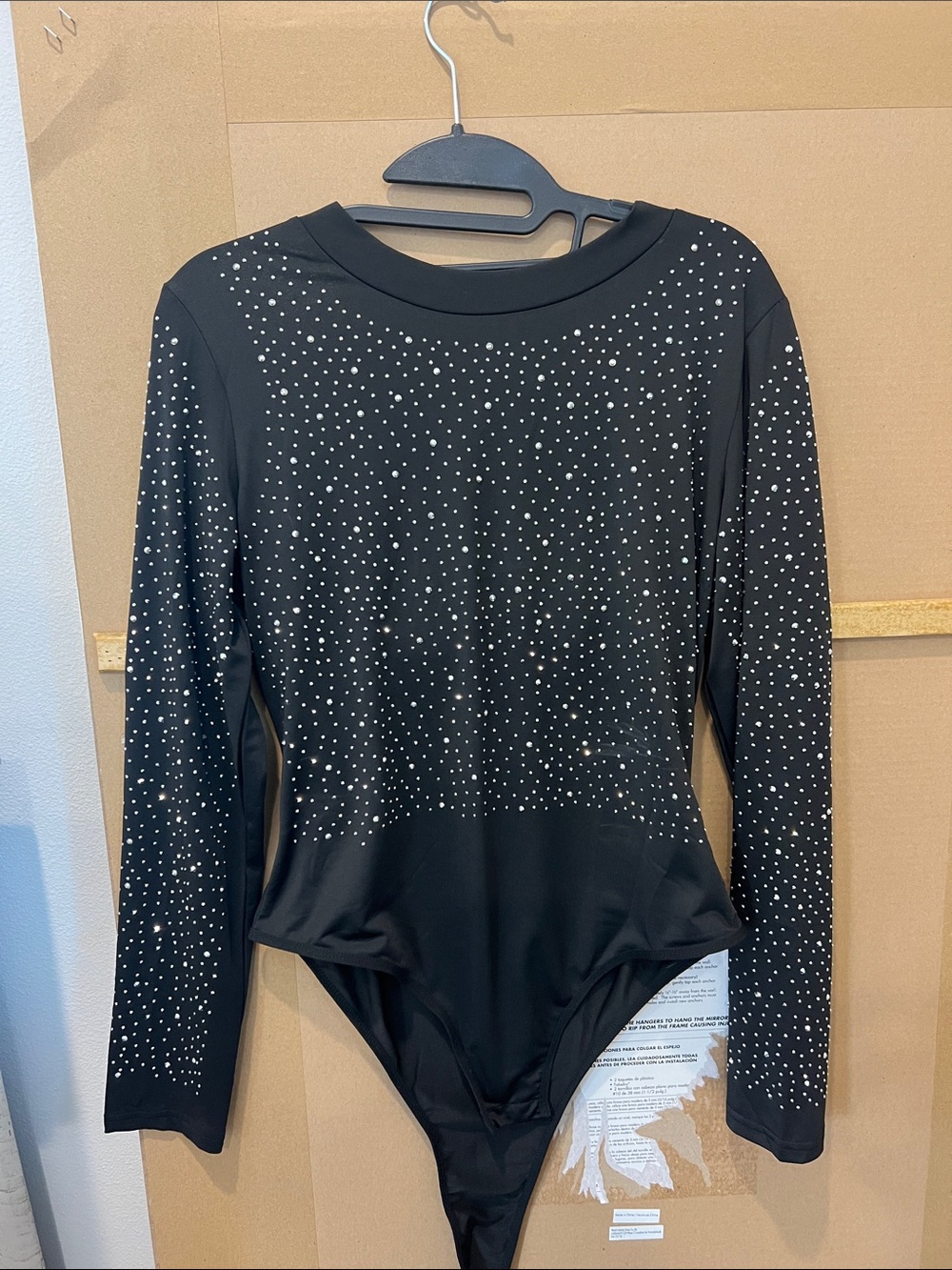 Black Long-Sleeve Kids One-Piece with Silver Stud Detail